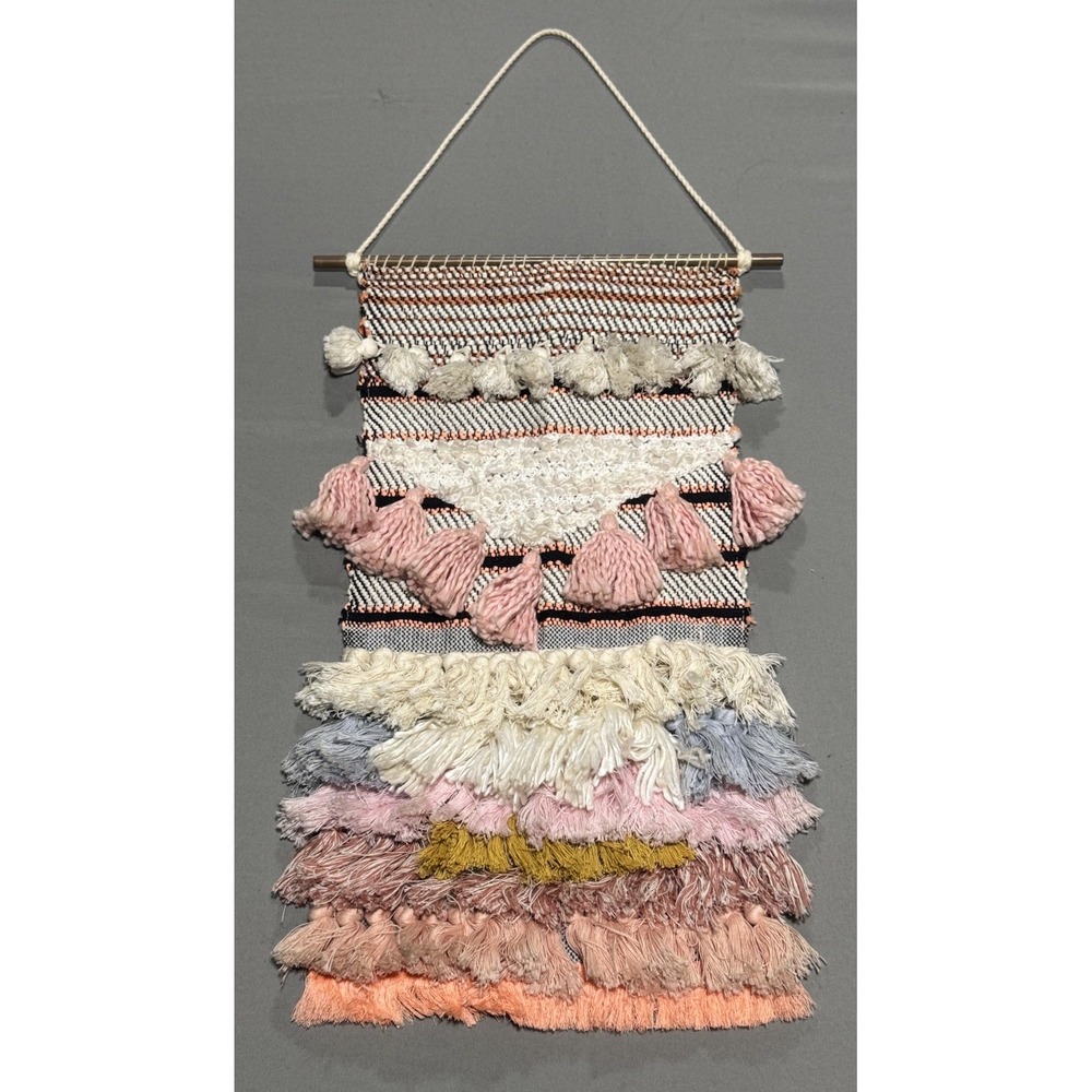 Anthropologie Woven Wall Hanging Tapestry Boho Fringe Textile Art 20x10.4